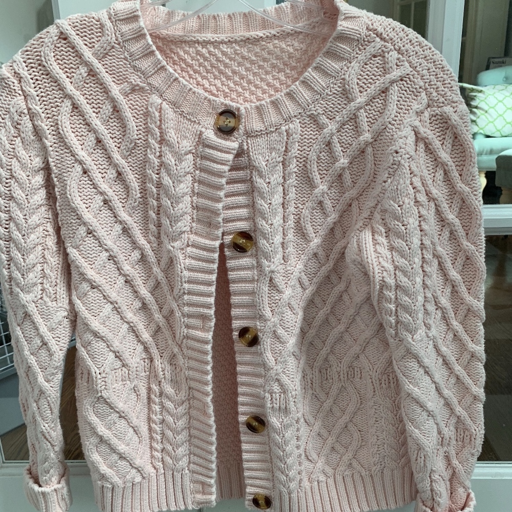 Pale pink cotton cable cardigan sweater